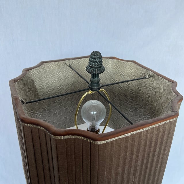 Metal 1990s Brass Table Lamp With Square Silk Shade For Sale - Image 7 of 13