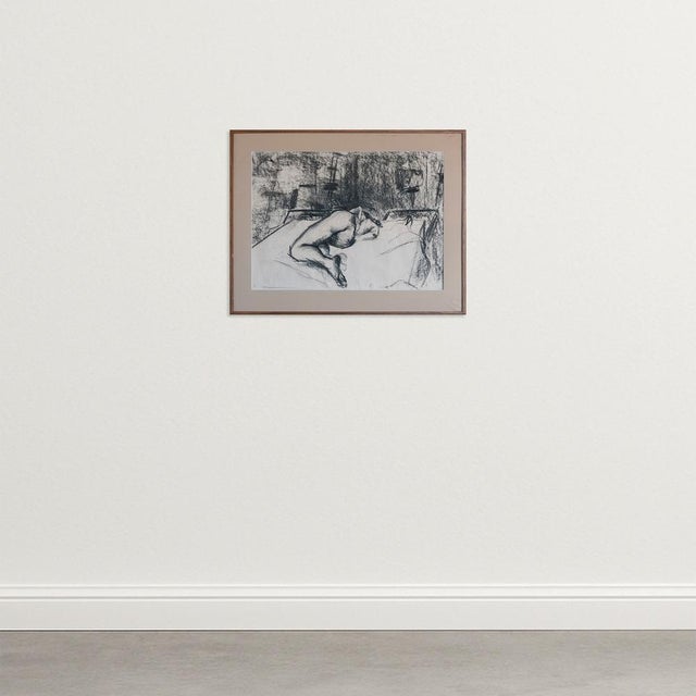 Reclining Nude Figure, Charcoal Drawing, 1950s, in Good conditions. Designed 1950 to 1959