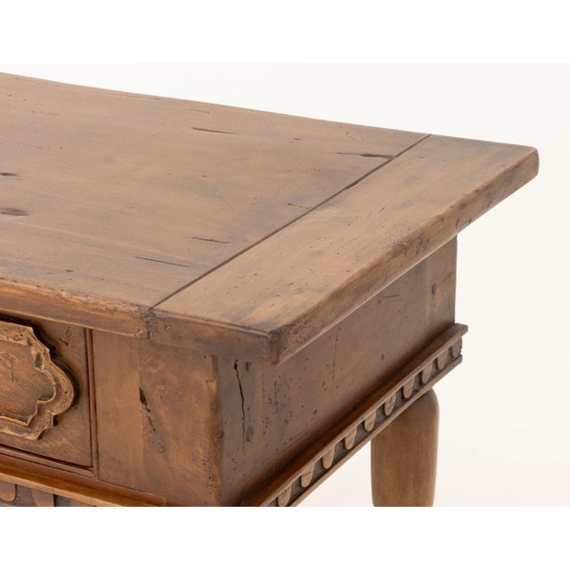 1920s 1920s Italian Walnut Three-Drawer Library Table With Turned Legs & H-Stretcher For Sale - Image 5 of 5