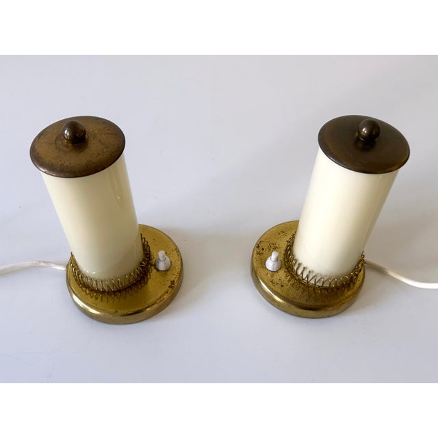 Mid-Century Modern Bedside Table Lamps in Opaline Glass and Brass, Germany, 1950s, Set of 2 For Sale - Image 13 of 18