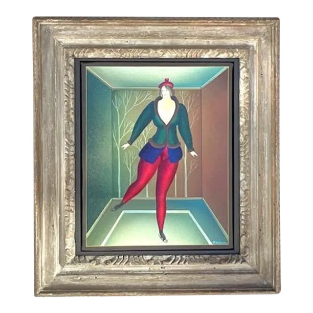Vintage Boho Signed Original Oil Painting of Dancing Woman For Sale