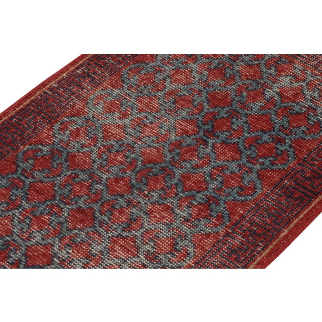 2010s Rug & Kilim’s Distressed Khotan Style Rug in Red & Blue Trellis Pattern For Sale - Image 5 of 5