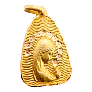 Vintage French Religious 18k Virgin Mary Pendant