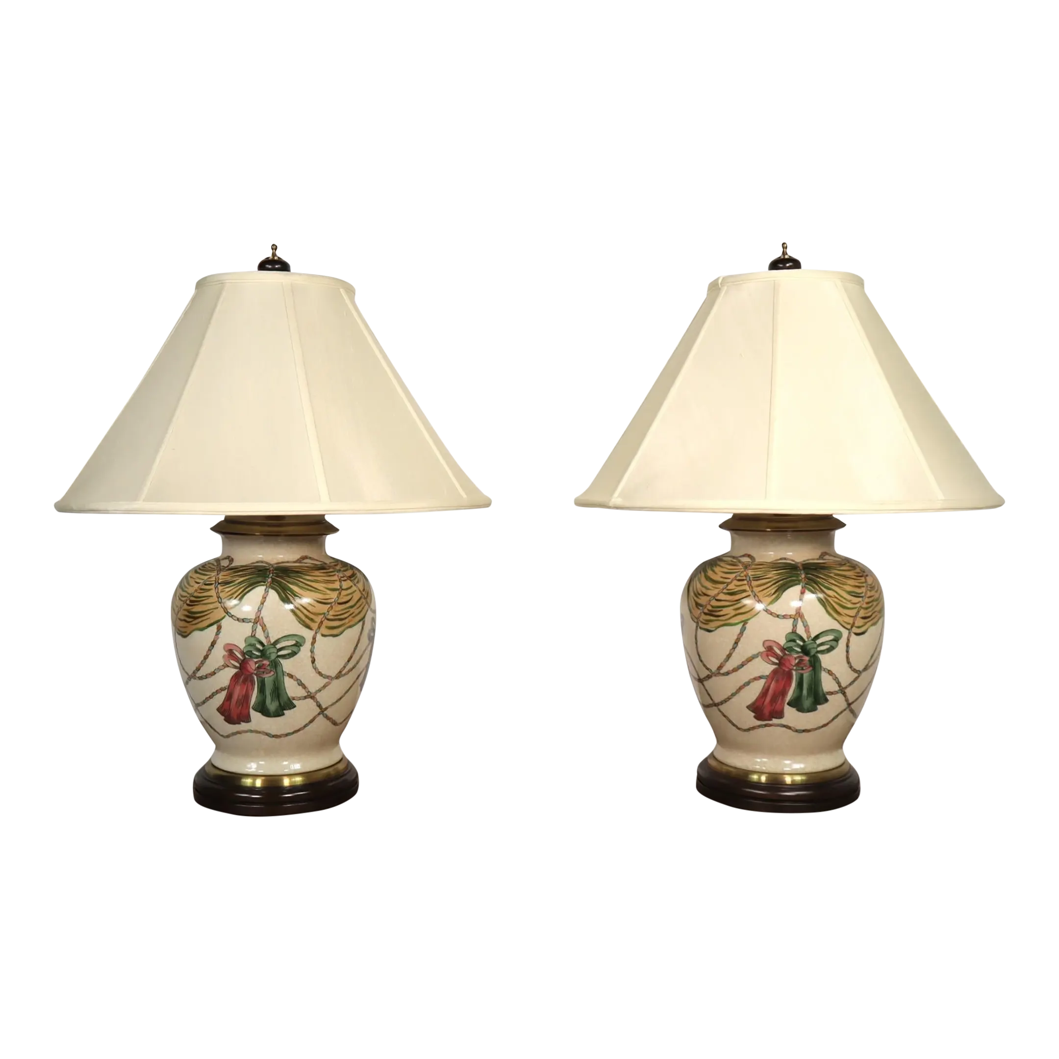 Vintage Pair Wildwood Hand Painted Ceramic Tassel Table Lamps 80's