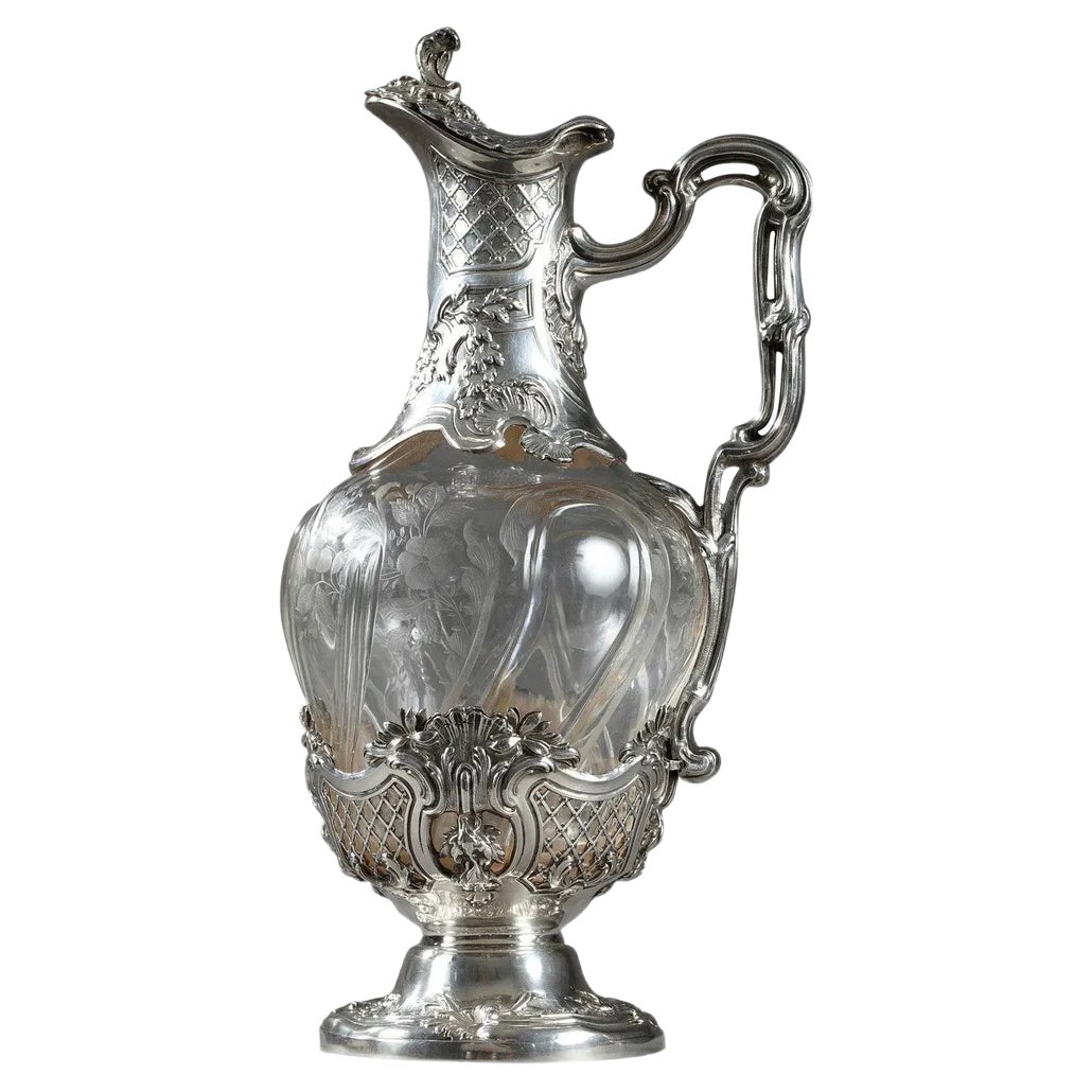 19th Century Crystal Silver Mounted Ewer from Edouard Ernie, 1880s ...