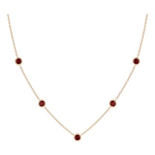 Dainty Garnet Station Necklace | Gemstone Bezel Layering Chain Link Necklace | January Birthstone Neckalce For Sale