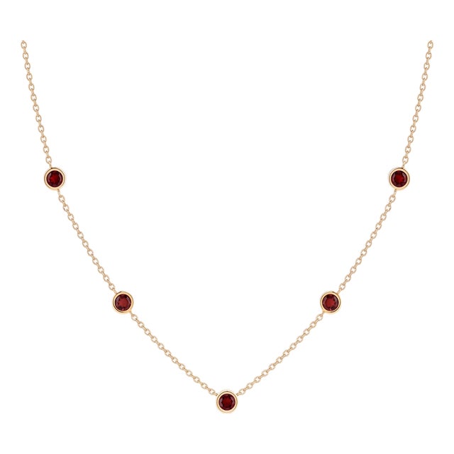 Dainty Garnet Station Necklace | Gemstone Bezel Layering Chain Link Necklace | January Birthstone Neckalce For Sale
