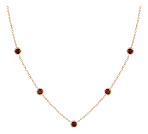 Dainty Garnet Station Necklace | Gemstone Bezel Layering Chain Link Necklace | January Birthstone Neckalce