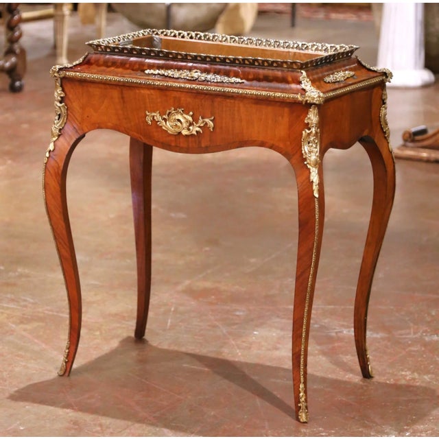 Mid 19th Century 19th Century French Louis XV Veneer Jardinière With Bronze Ormolu Mounts & Zinc Tray For Sale - Image 5 of 17