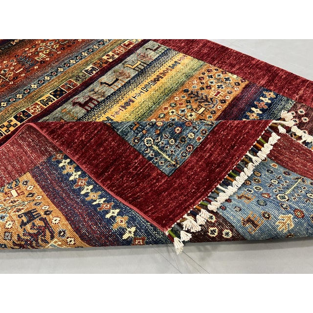 Red Khorjin Saddlebag Design Rug With Animal Motifs, 4'2" X 6' For Sale - Image 13 of 14