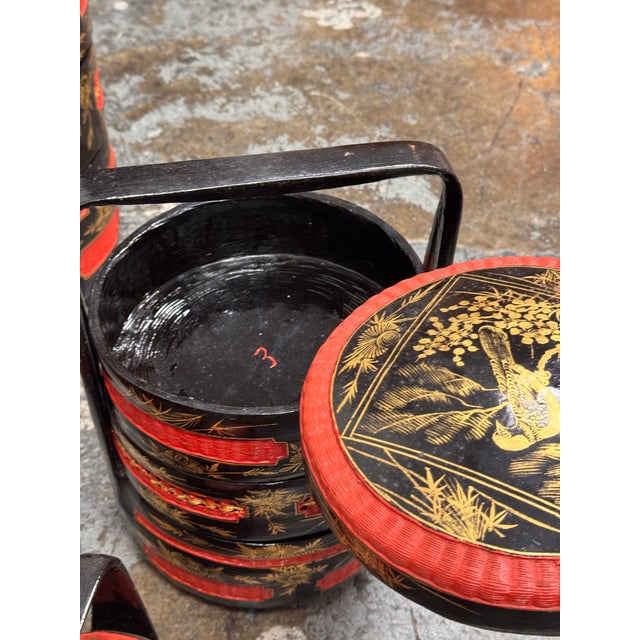 Chinoiserie Lacquered Wedding Basket Carriers, Set of Seven For Sale In San Francisco - Image 6 of 12