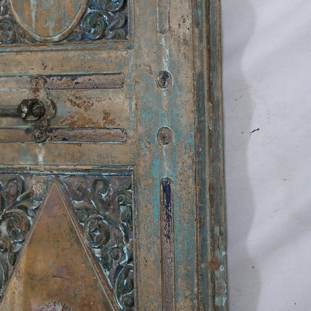 Indian Antique Indian Carved and Painted Teakwood Door, C. 1900 For Sale - Image 3 of 9
