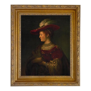 Framed Portrait Print on Canvas, Saskia Van Uylenburgh, 16x20", Gold and Gesso Frame For Sale