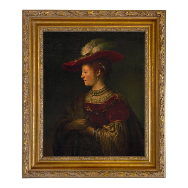 Framed Portrait Print on Canvas, Saskia Van Uylenburgh, 16x20", Gold and Gesso Frame For Sale