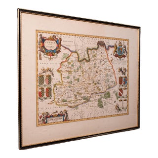 Antique Map of Surrey, English, Framed County Cartography, After Blaeu, c.1690 For Sale