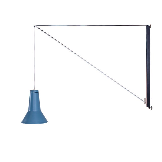 Petrol Blue Model 25 Adjustable Wall Lamp by W. Hagoort for Hagoort, 1950s For Sale