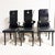 Extremely rare set of six sculptural chairs by Pierre Cardin, 1980s. Black lacquered wood frame, wing-shaped wooden...