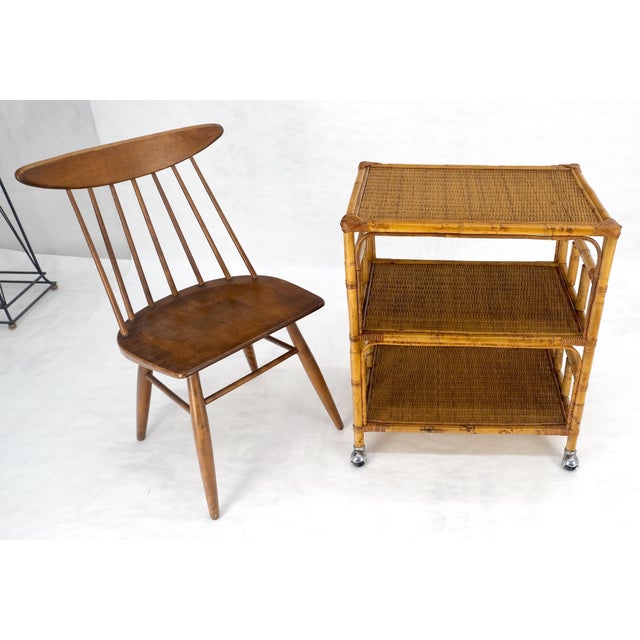 Mid Century c1970s Bamboo 3 tier Side End Table Stand on Wheels MINT For Sale - Image 12 of 13