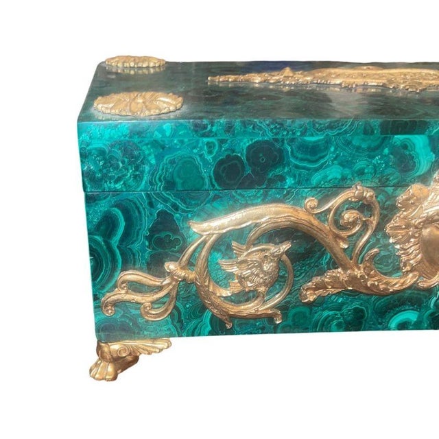 Metal Malachite and Gilt Bronze Decorative Box, Early 20th Century For Sale - Image 7 of 8
