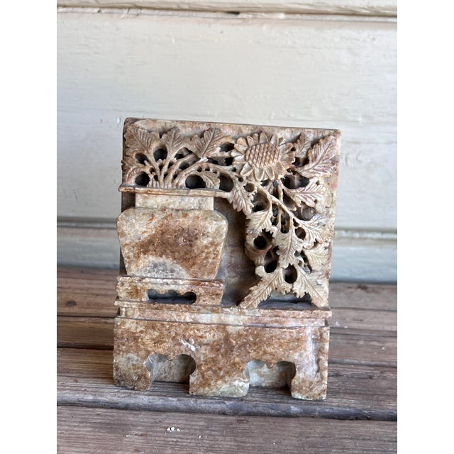 A Vintage Chinese Hand-Carved Detailed Soapstone Spill Vase For Sale - Image 9 of 9