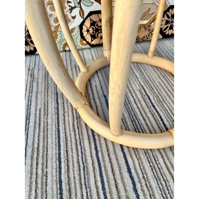 Vintage Coastal Style Rattan Drum Shape Accent Table With Glass Top. For Sale - Image 12 of 13