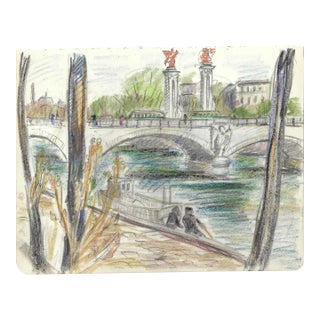 1930s Grace Spongberg Paris Pont Des Invalides Drawing For Sale