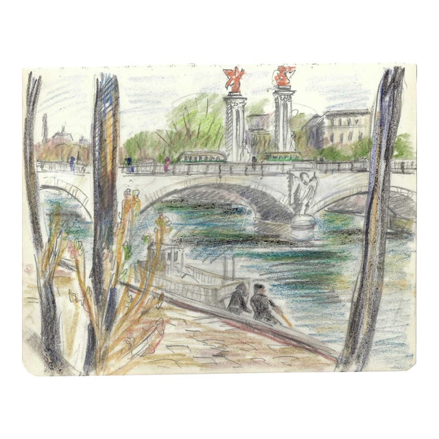 1930s Grace Spongberg Paris Pont Des Invalides Drawing For Sale