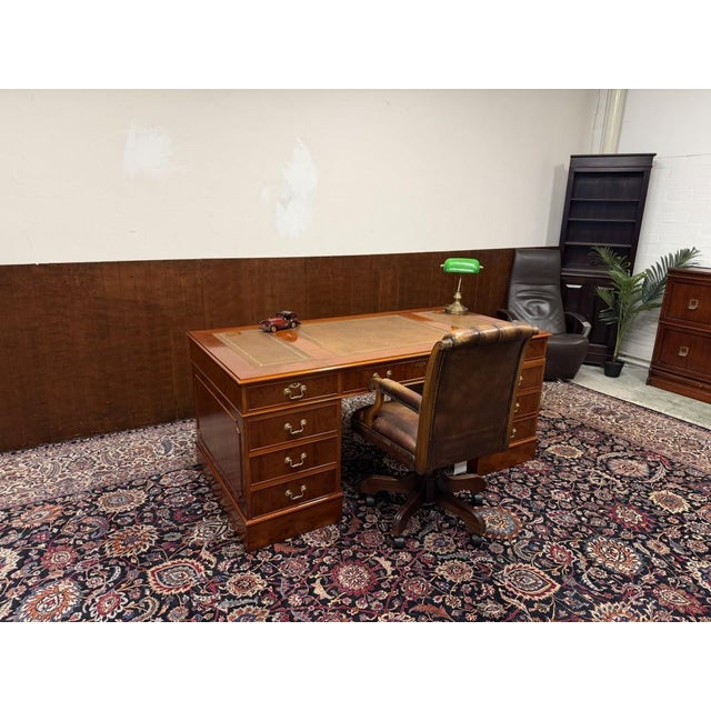 About this Classic English Desk with Brown Leather Classic and Elegant | Antique desks in English, Classic and...