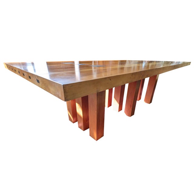 Executed in richly figured Cherry hardwood the expansive eight-foot table is constructed with a substantial plank top,...