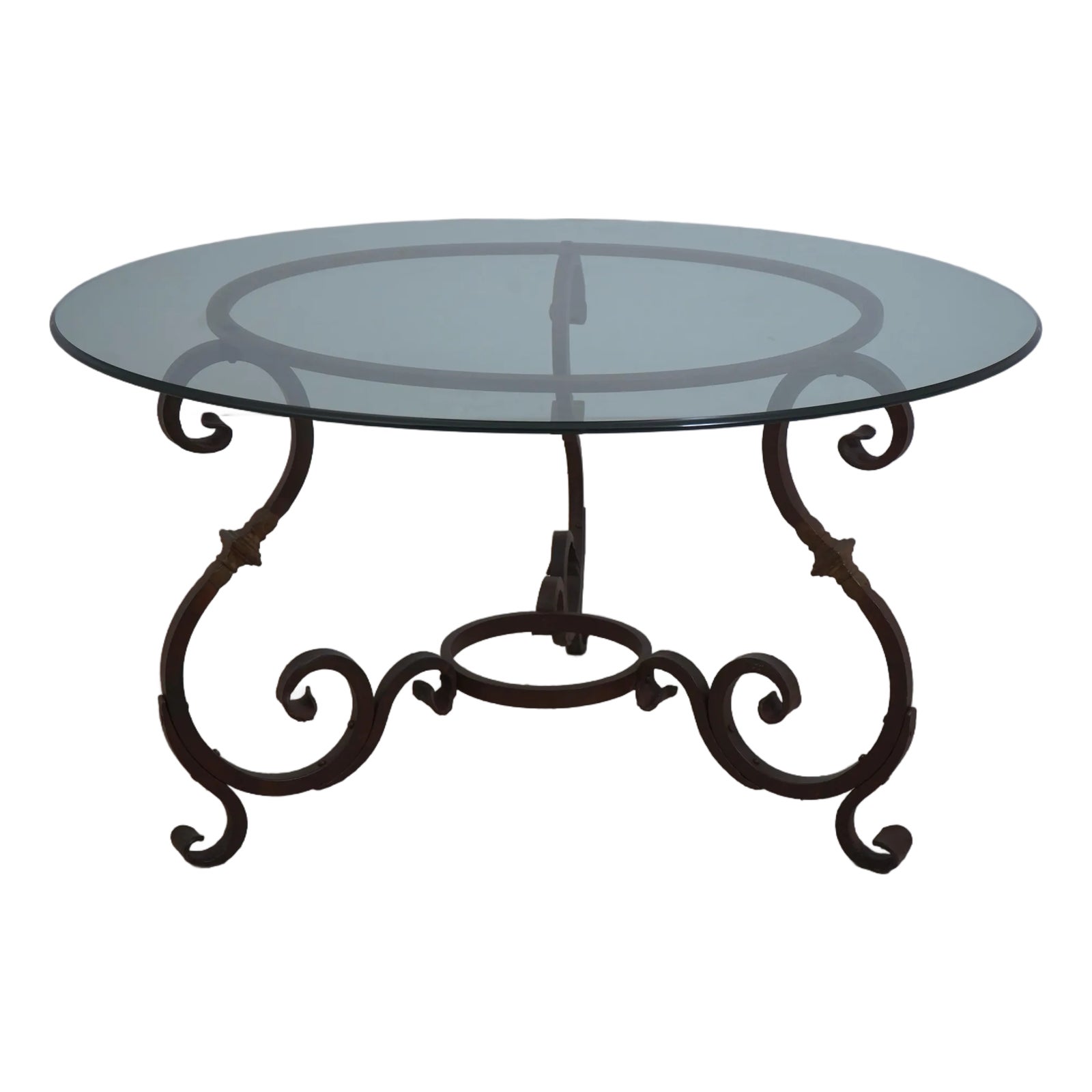 Wrought Iron Base Glass Top Round Dining Table | Chairish