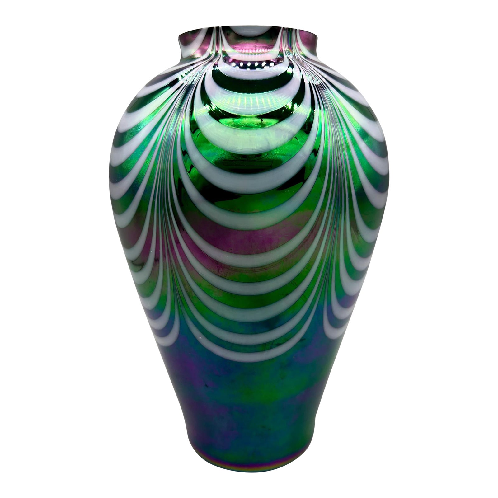 Vintage Iridescent Pulled-Feather Art Glass Vase— Mt. St  display picture 1