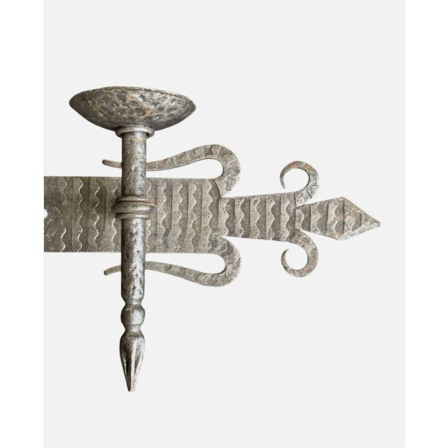 15th Century & Earlier Vintage Gothic Medieval Forged Metal Dart 2 Arm Candle Wall Sconce Holder Candel For Sale - Image 5 of 5