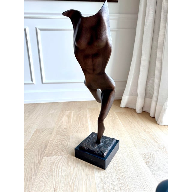 Metal Vintage Modernist Abstract Female Figure Sculpture in Cast Bronze on Marble Base For Sale - Image 7 of 10
