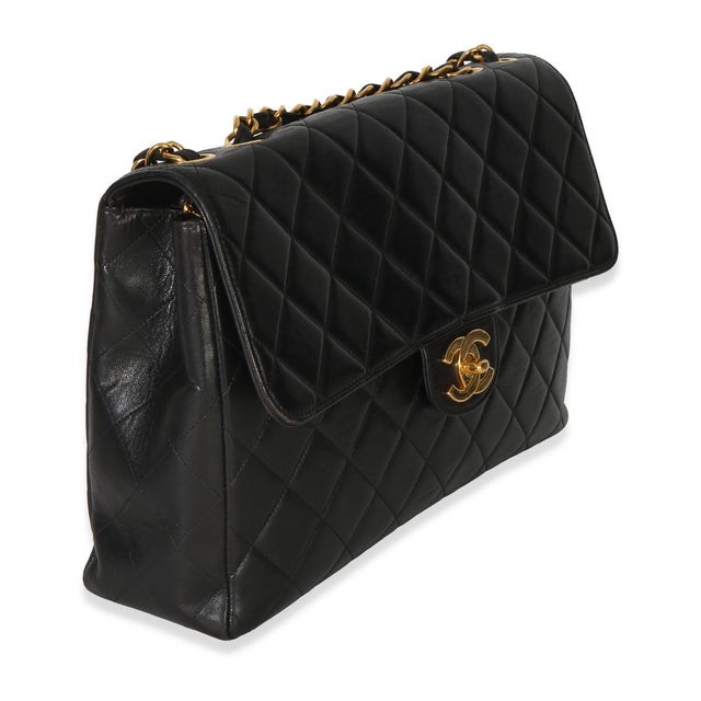 Traditional Vintage 24k Black Quilted Lambskin Jumbo XL Maxi Flap Bag For Sale - Image 3 of 9