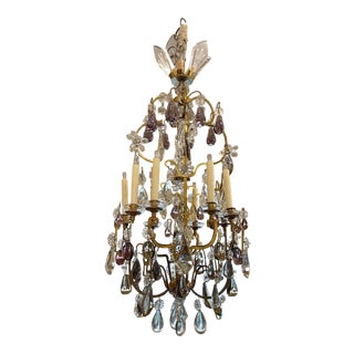 Antique Baccarat French Rock Crystal Chandelier W Purple Fruit For Sale