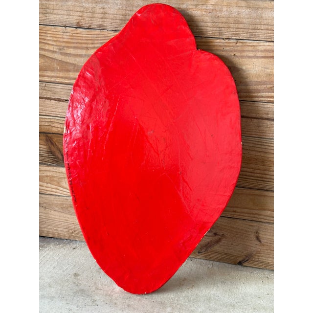 Red 1980’s Tropical Coastal Hand Painted Paper Mache Parrot Tray For Sale - Image 8 of 11