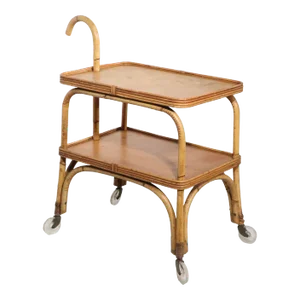 Mid Century Bamboo Serving Bar Cart C. 1950's