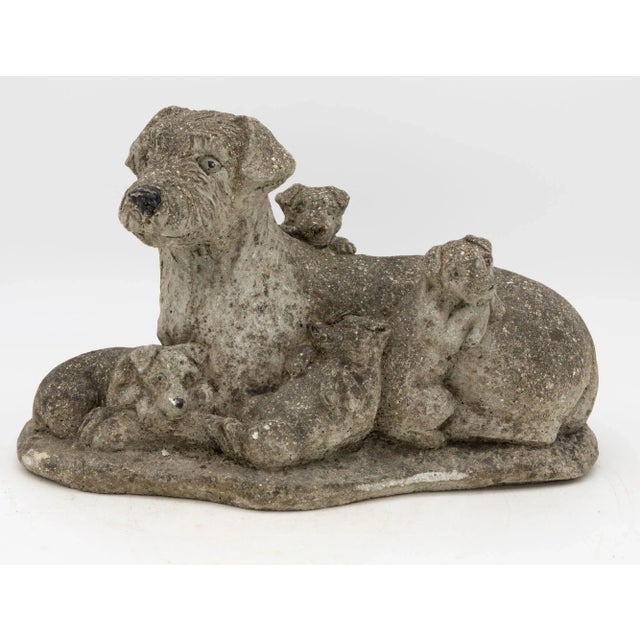 1960s Vintage Reconstituted Stone Dog With Four Puppies, English Mid 20th C. For Sale - Image 5 of 7