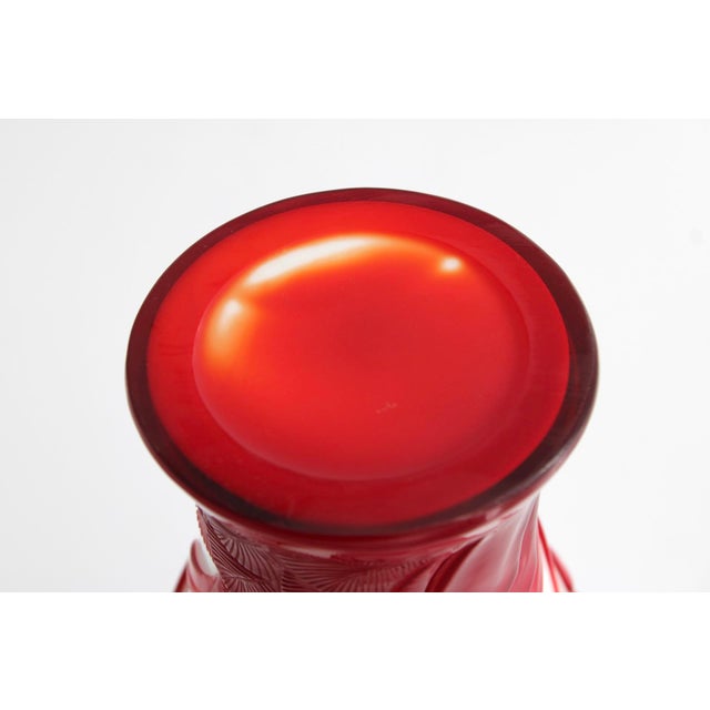 Antique Chinese Red and White Peking Glass Vase, Hand Carved, C1900, 10.75” For Sale - Image 10 of 12