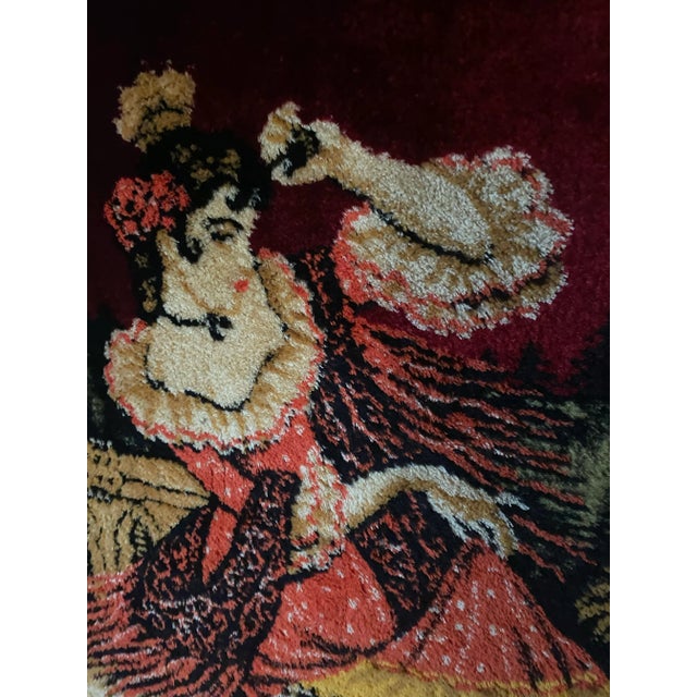 Ruby Red Large Vintage Flamenco Dancers Framed in Velvet Type Material For Sale - Image 8 of 10