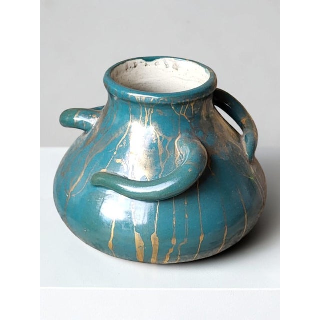 Important stoneware vase by Léon Pointu (1879-1942), Puisaye. Piece from the 1920s - Art Deco. Glazed stoneware with gold...