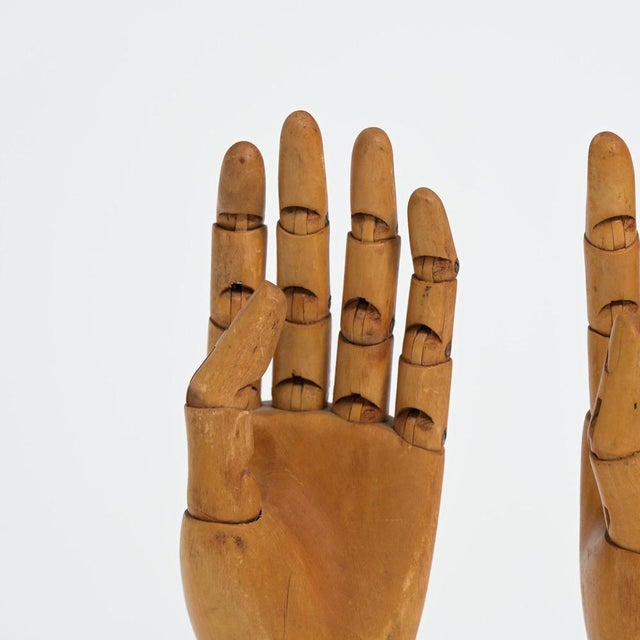Antique Articulated Wooden Display Hands, Set of 2 For Sale - Image 11 of 13