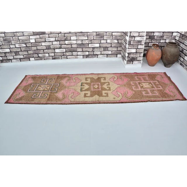 Turkish Mid 20th Century Oushak Kitchen Decor Runner Rug For Sale - Image 3 of 11