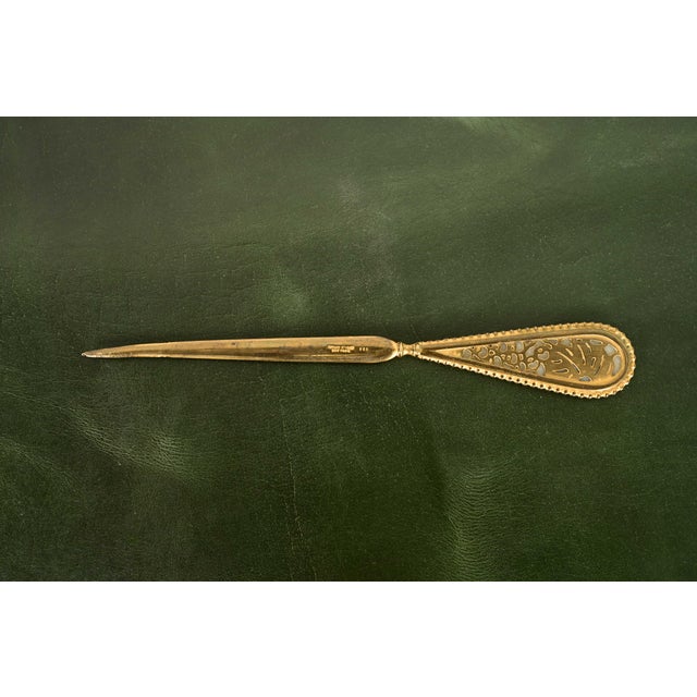 Tiffany Studios New York Grapevine Bronze Doré and Favrile Slag Glass Letter Opener For Sale - Image 11 of 11