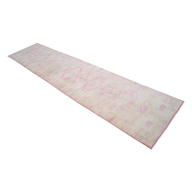 1960s Turkish Hand-Knotted Muted Runner Rug Low Pile Hallway Decor 3x12 Ft Approx For Sale - Image 4 of 16