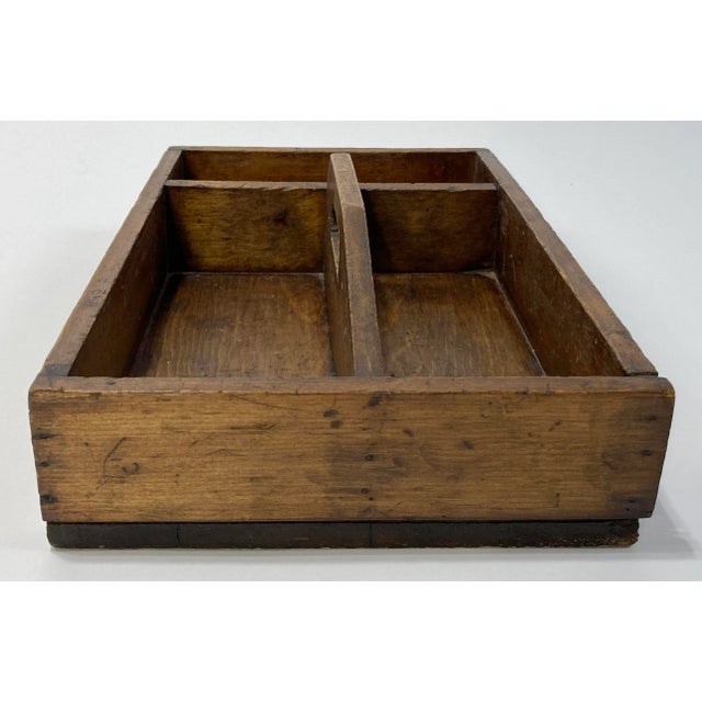Brown Vintage Handmade Wood Divided Toolbox Tray For Sale - Image 8 of 9