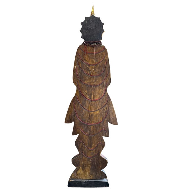 Asian Antique 18th Century Tall Hand Carved Burmese Wood Buddha Sculpture For Sale - Image 3 of 10