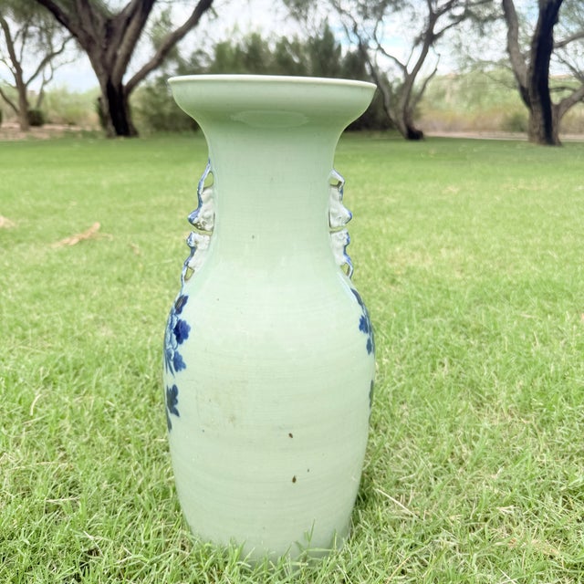 Chinese Vintage Chinese Celadon Blue Porcelain Vase For Sale - Image 3 of 7