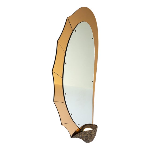 Large Mirror in Amber Glass and Metal by Cristal Art, Italy, 1960s For Sale