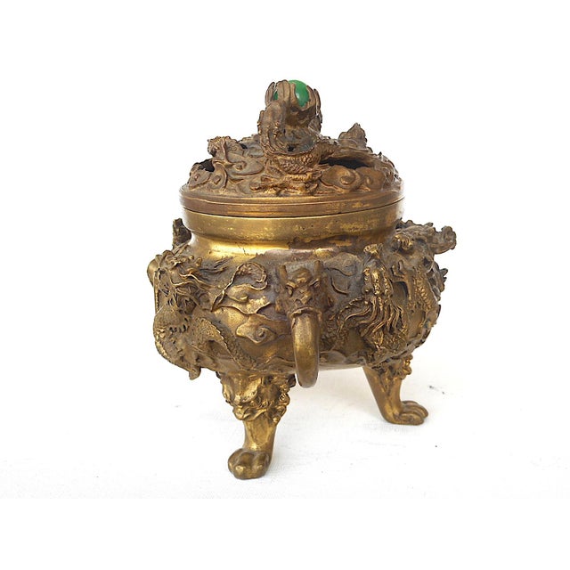Antique Bronze Chinese Incense BurnerMarkedDragons/Clouds/Creatures